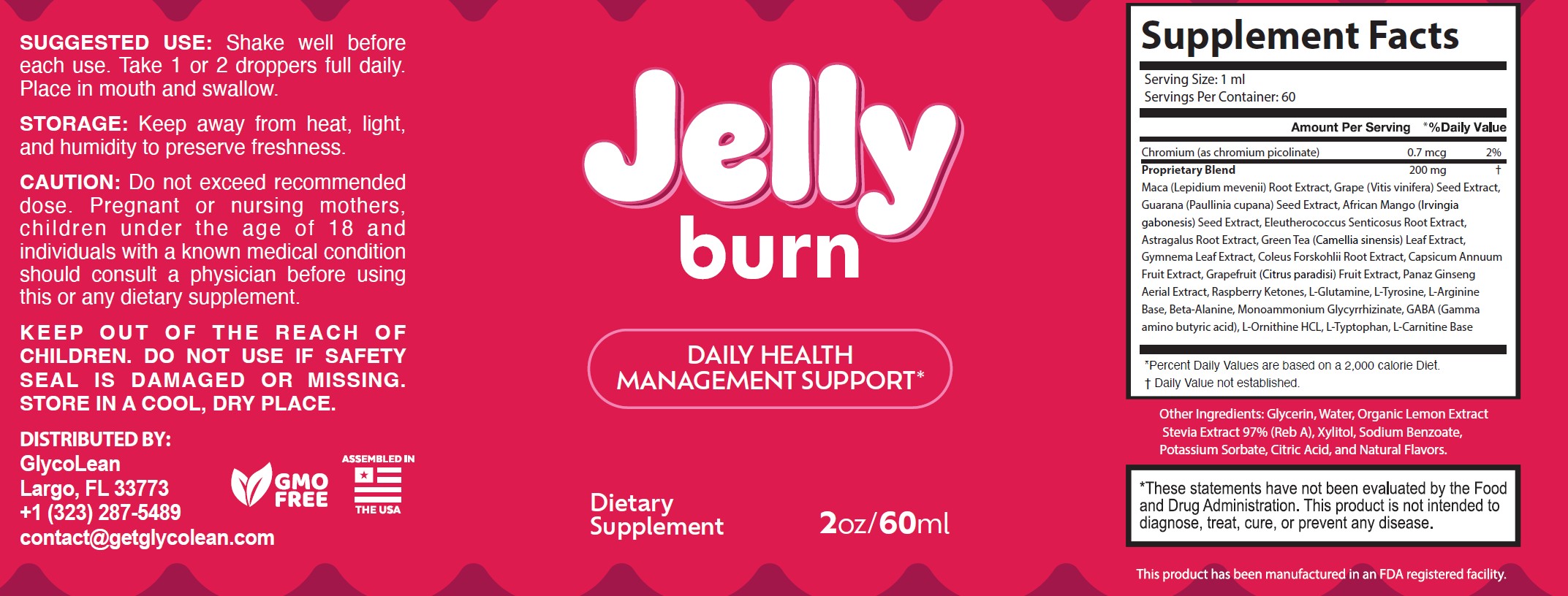 Jelly Burn Supplement Facts Label
